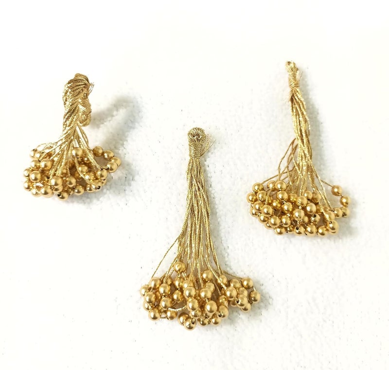 Haoser Latkan Multi Purpose Handmade Pearl Bunch Tassles, Jewelry, Fabric Fringe Beads for Decorating Crafting (Pearl White, Golden) - Image 5