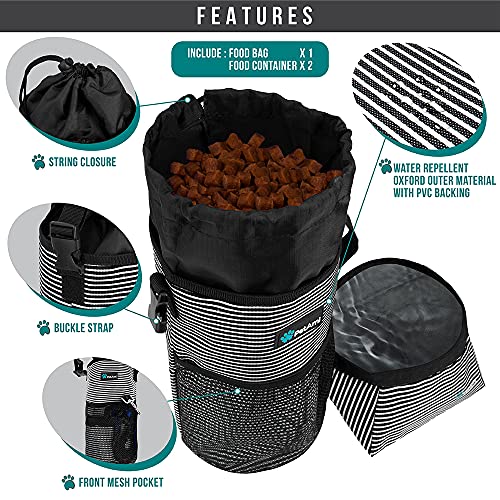 PetAmi Travel Dog Food Bag with 2 Collapsible Bowls Waterproof Dog Kibble Storage Foldable Food Water Bowls for Dogs Cats Hiking Camping Stripe Black Grey - Image 3