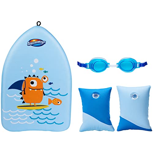 SwimWays Value pack Fish Face Guppy Goggles Soft Swimmies and Sea Monster Kick Trainer Learn to Swim Kickboard - Image 1