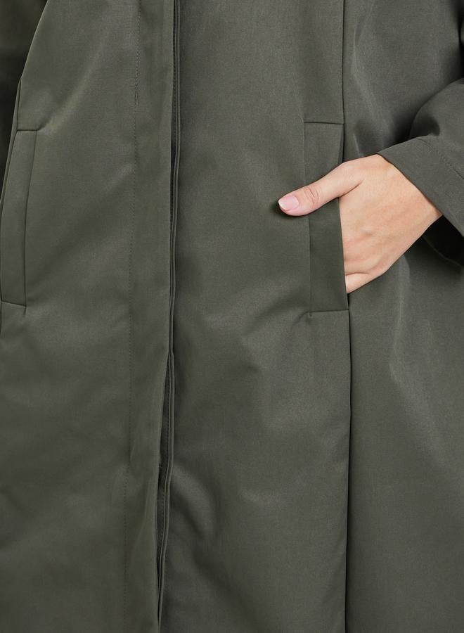 Styli Olive Oversized Button-Front Trench Coat - Image 4