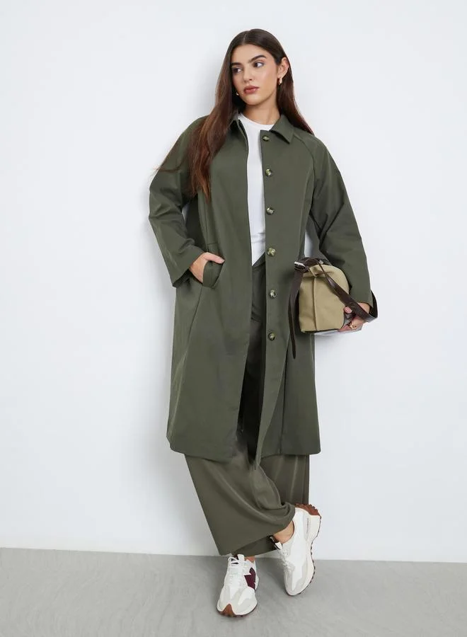 Styli Styli Olive Oversized Button-Front Trench Coat