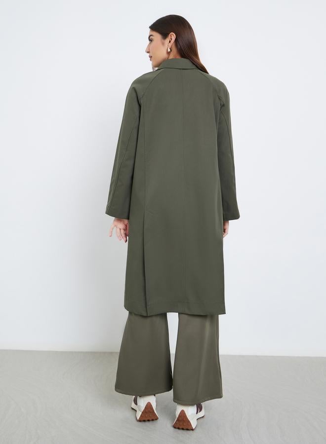 Styli Olive Oversized Button-Front Trench Coat - Image 5