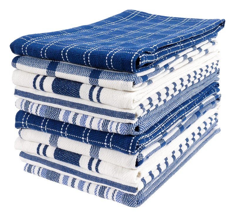 KAF Home Assorted Flat Kitchen Towels  100 Cotton  18 x 28 inches  Ultra Absorbent Soft Dish Towels  Perfect for Cooking Cleaning and Drying Hands Navy 10 Pack