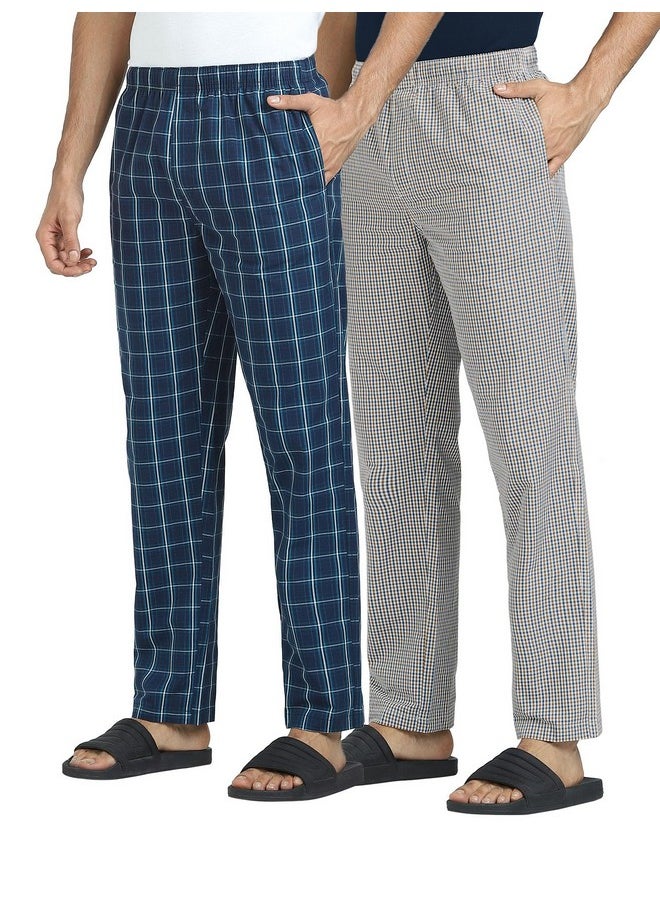 XYXX - XYXX Men Combed Cotton Pyjama, Regular Fit, Checkmate, Pack of 2, XYPYJM2PCKN98XL, Vivid Blue + Sandy Grey, XL - Image 1