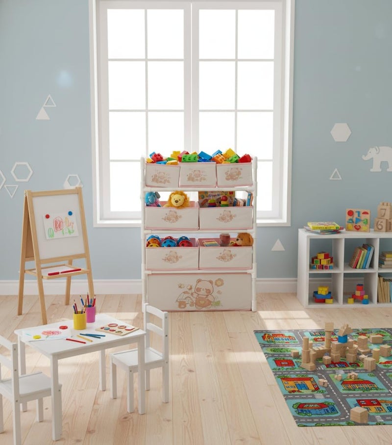 Bentifar Kids Toy Storage Organizer, 4-Tier Shelf with 8 Fabric Bins & XL Bottom Chest, Cute Bear Design for Nursery and Playroom, Removable Foldable Baskets, Child-Safe Plastic Frame, Easy Assembly - Image 5