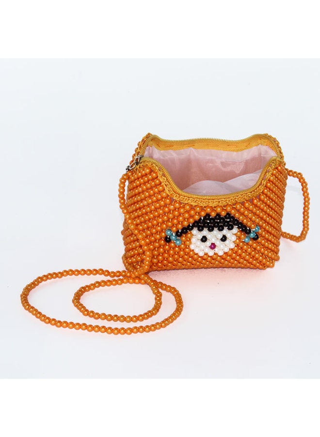 Yuanbao Pearl Bag Handmade Shoulder Crossbody Bag With Zipper Fashion Children's Bag Folk Crafts Wholesale-Color:88005-9 Animal Ingot Pearl Bag (long Belt)-orange  - Image 1