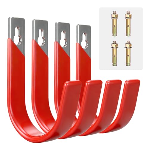 Pruite Garage Wall Hooks for Hanging Heavy Duty, 4 Pack Garage Organizer Storage Hooks Wall Mount for Garden Hoses, Brooms, Ladders, Garage Storage - Image 1