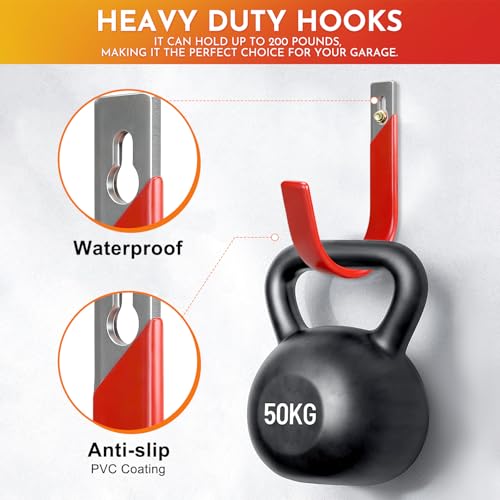 Pruite Garage Wall Hooks for Hanging Heavy Duty, 4 Pack Garage Organizer Storage Hooks Wall Mount for Garden Hoses, Brooms, Ladders, Garage Storage - Image 3