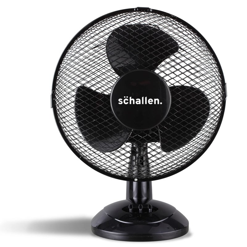 Schallen Small 9" Portable Desk Table Oscillating Cooling Fan with 2 Speed Setting & Quiet Operation (Black) - Image 1