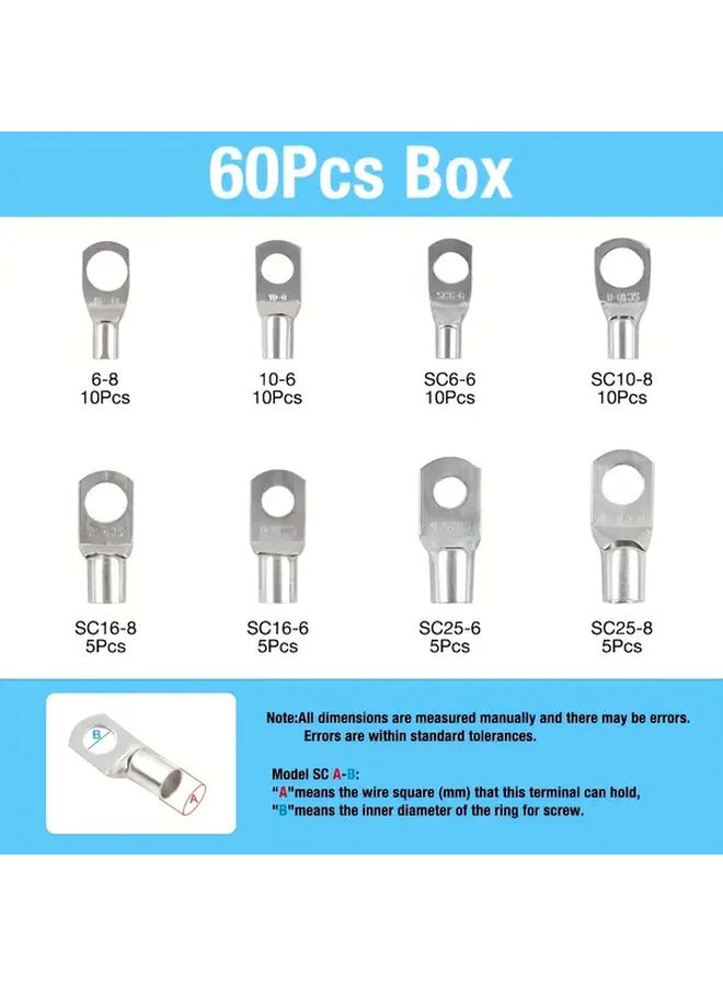 Professional Crimping Pliers Kit with 60 Copper Ring Terminals for Battery Cable Electrical Connector - Image 4