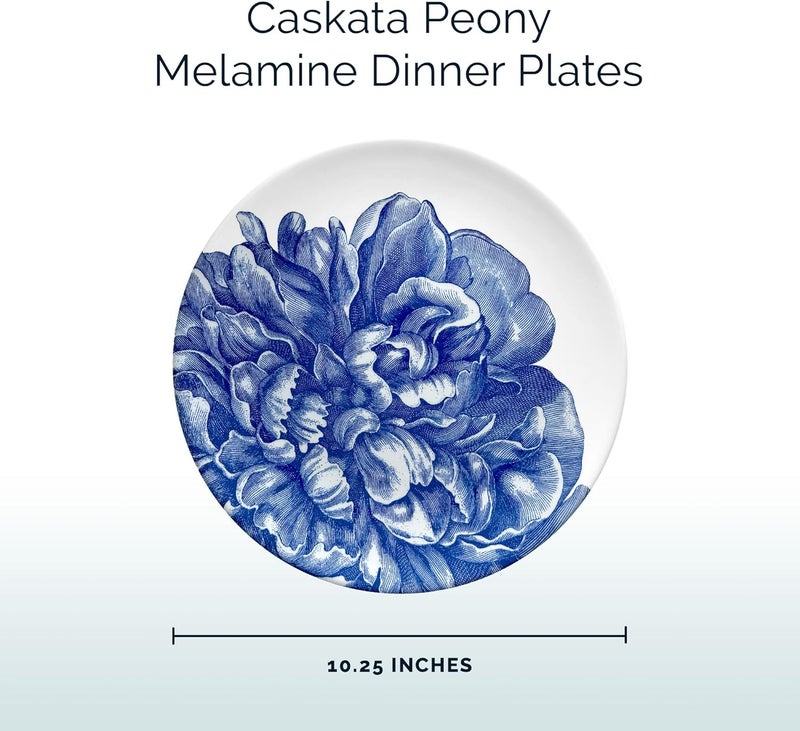CASKATA Peony Melamine Dinner Plates Set of 4  Dinner Plates for Entertaining and Everyday Use  Perfect for Home Beach Pool and Gifting  Blue on White Color  1025 in - Image 2