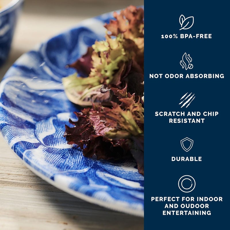 CASKATA Peony Melamine Dinner Plates Set of 4  Dinner Plates for Entertaining and Everyday Use  Perfect for Home Beach Pool and Gifting  Blue on White Color  1025 in - Image 3