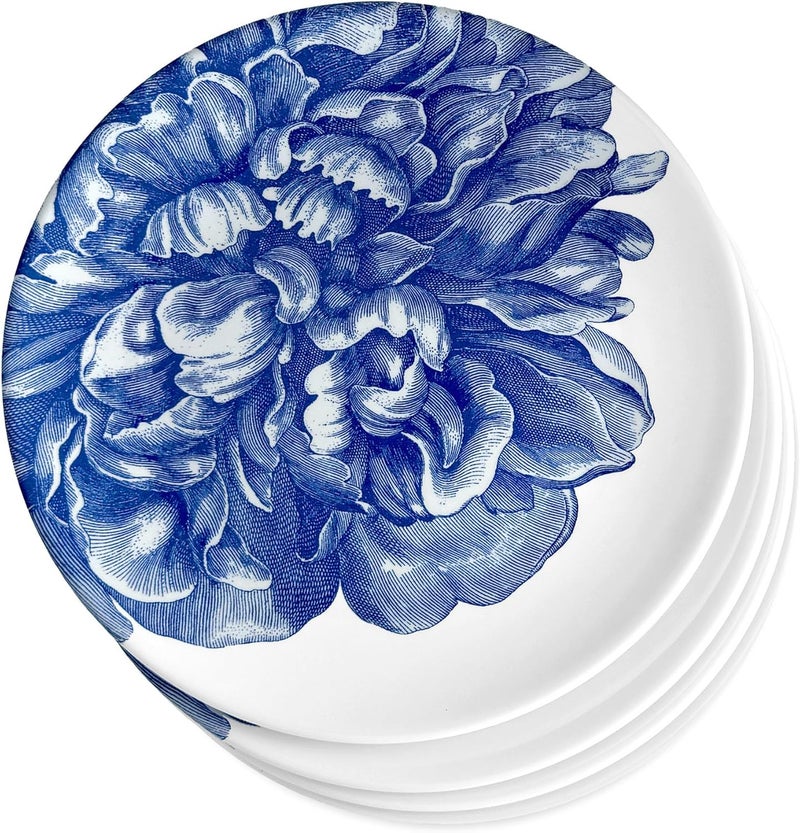CASKATA Peony Melamine Dinner Plates Set of 4  Dinner Plates for Entertaining and Everyday Use  Perfect for Home Beach Pool and Gifting  Blue on White Color  1025 in - Image 1