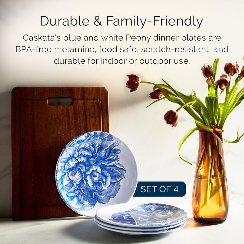 CASKATA Peony Melamine Dinner Plates Set of 4  Dinner Plates for Entertaining and Everyday Use  Perfect for Home Beach Pool and Gifting  Blue on White Color  1025 in - Image 4