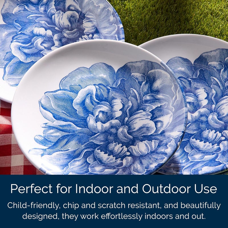 CASKATA Peony Melamine Dinner Plates Set of 4  Dinner Plates for Entertaining and Everyday Use  Perfect for Home Beach Pool and Gifting  Blue on White Color  1025 in - Image 5