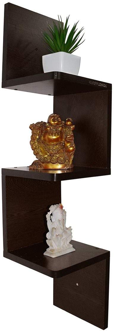 RIPPLEWUDS Skyller Arc Engineered Wood Cornor Display RackCornor Zigzag Wall Shelf for Home Shelves3Black