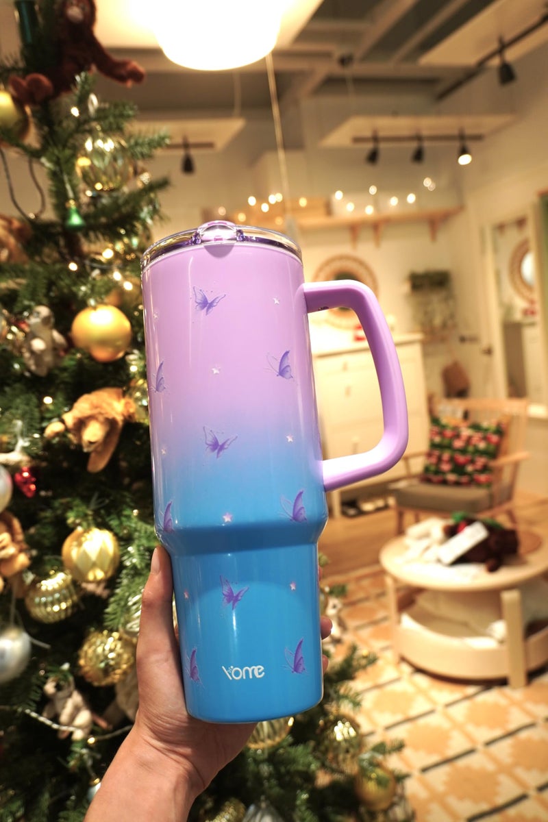 YOME 40 oz Butterfly Tumbler with Handle and Flip Straw for Women | Stainless Steel Insulated Water Bottle | Keeps Drinks Cold | Dishwasher Safe | Cupholder Friendly | Gift Gym Travel Yoga - Image 2
