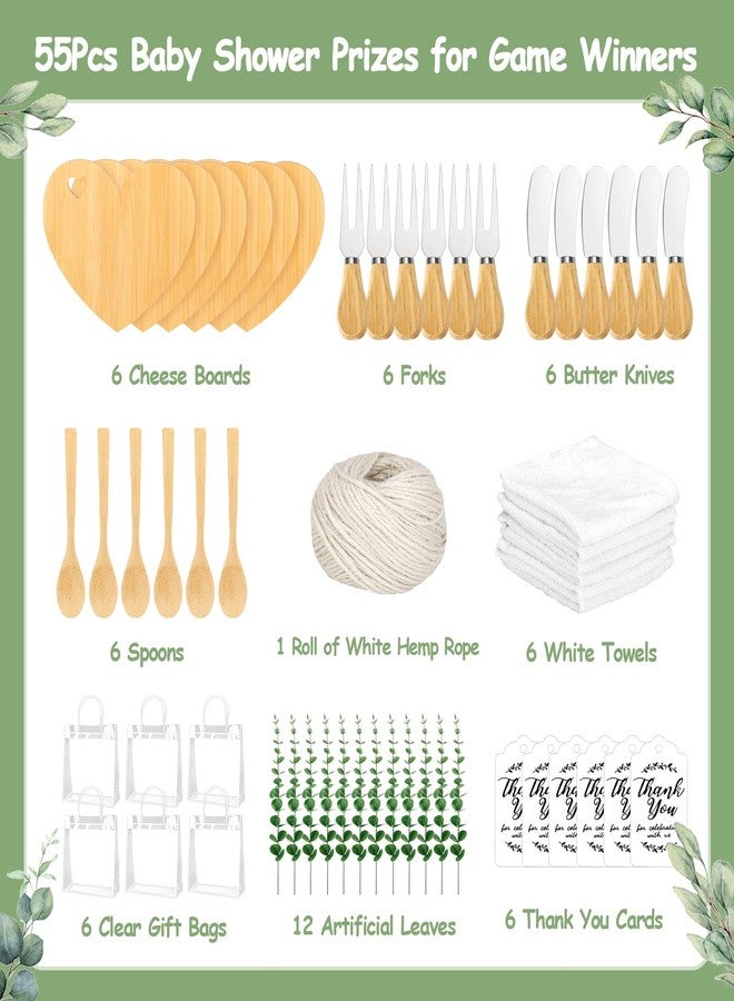 KBDHYY 55Pcs Baby Shower Prizes for Game Winners Adults 6 Sets Wedding Bridal Party Favors for Guests with Bamboo Cheese Board Butter Spreaders Forks Kitchen Towels Thank You Gift（Love） - Image 2