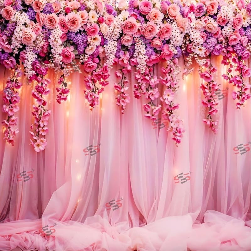 S2S قماش خلفية زفاف وردي لتزيين البوجا التقليدي، قماش تزيين خلفية | قماش ستارة للمهرجانات والفعاليات والمناسبات - (5 × 5 قدم) (وردية زفاف) - Image 2