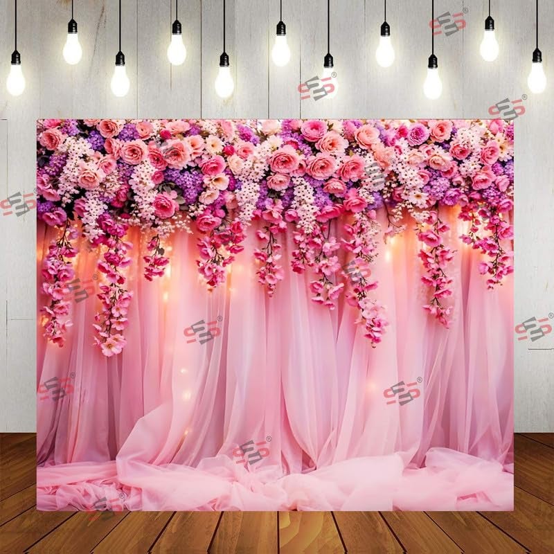 S2S قماش خلفية زفاف وردي لتزيين البوجا التقليدي، قماش تزيين خلفية | قماش ستارة للمهرجانات والفعاليات والمناسبات - (5 × 5 قدم) (وردية زفاف) - Image 1