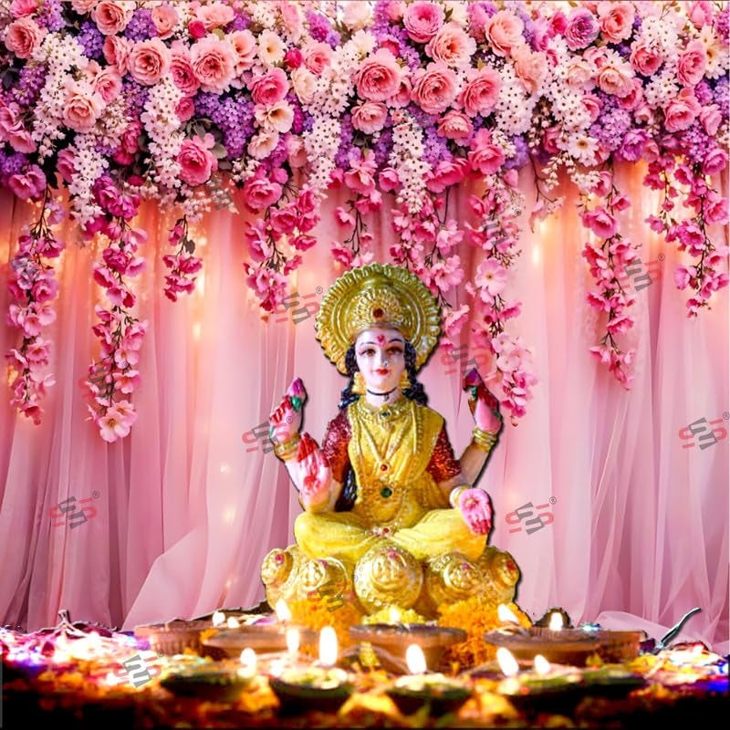 S2S قماش خلفية زفاف وردي لتزيين البوجا التقليدي، قماش تزيين خلفية | قماش ستارة للمهرجانات والفعاليات والمناسبات - (5 × 5 قدم) (وردية زفاف) - Image 3