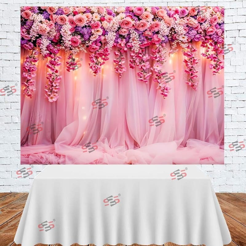 S2S قماش خلفية زفاف وردي لتزيين البوجا التقليدي، قماش تزيين خلفية | قماش ستارة للمهرجانات والفعاليات والمناسبات - (5 × 5 قدم) (وردية زفاف) - Image 5