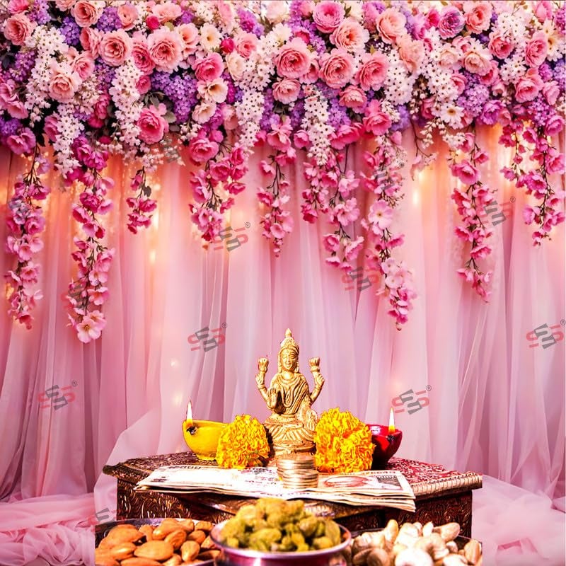 S2S قماش خلفية زفاف وردي لتزيين البوجا التقليدي، قماش تزيين خلفية | قماش ستارة للمهرجانات والفعاليات والمناسبات - (5 × 5 قدم) (وردية زفاف) - Image 4