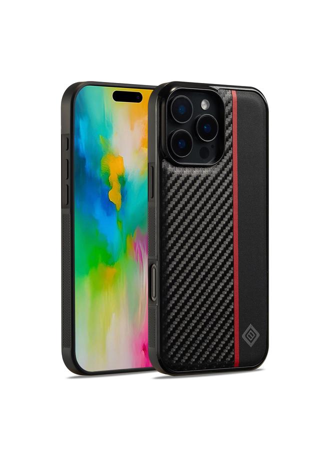 For iPhone 16 Pro Max LC.IMEEKE 3 in 1 Carbon Fiber Texture Shockproof Phone Case(Black)