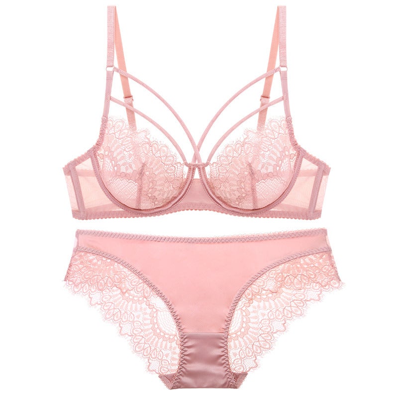 Transparent Lace Plus-Size Bra Set, Ultra-Thin, Beautiful Breasts and Back, Thin Straps, Large Bust Women''s Lingerie, Bra That Makes Big Breasts Appear Smaller - Image 1