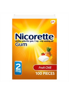 nicorette 2 mg Nicotine Gum to Quit Smoking - Fruit Chill Flavored Stop Smoking Aid, 100 Count  - Image 1