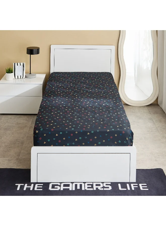 Home Box Gaming Slumber Console Single Microfibre Fitted Sheet  - 90x200+25 cm