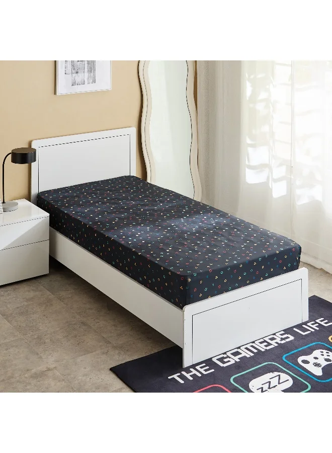 Home Box Gaming Slumber Console Single Microfibre Fitted Sheet  - 90x200+25 cm