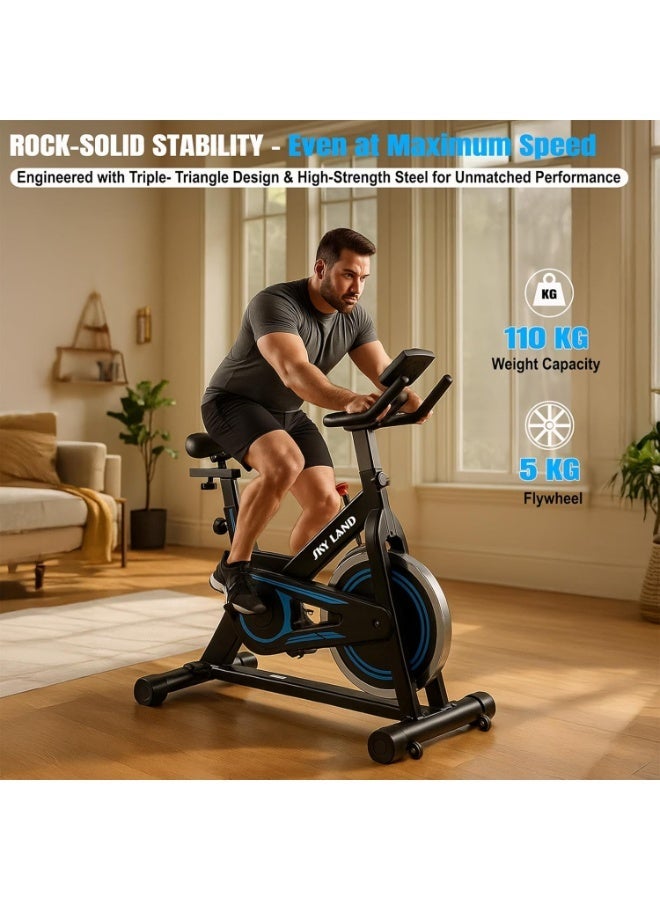 Sky Land Exercise Bike for Home, Indoor Spin Cycling Bike with Adjustable Resistance, Silent Belt Drive, LCD Monitor, Cardio Fitness Machine For Home Gym - Image 2