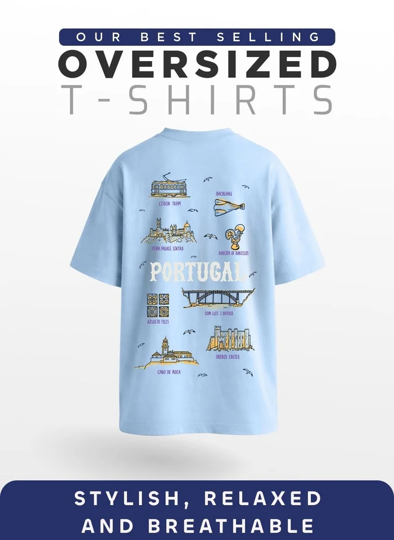 NOBERO Powder Blue Men Oversized Graphic Printed T-shirt for Men | Best Price UAE