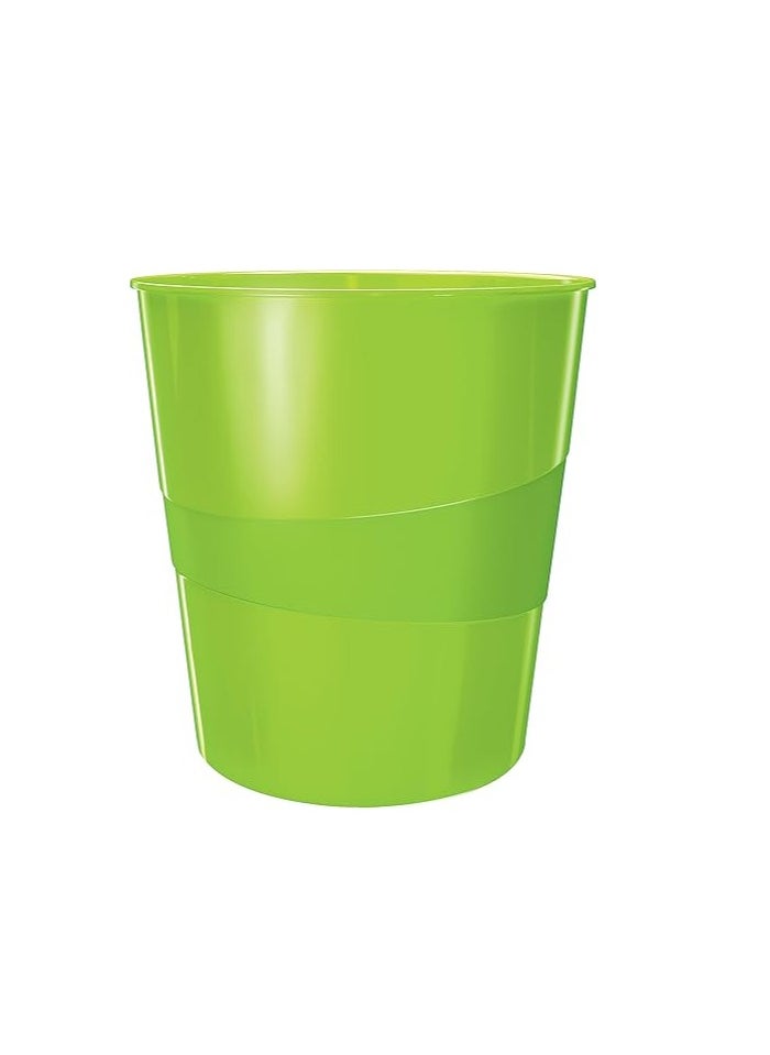 LEITZ Leitz 52781054 15 Litre Waste Bin, Plastic, WOW Range, Green  - Image 1