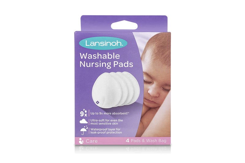 Lansinoh Washable Nursing Pads for Breastfeeding Moms, Teardrop Contoured Bamboo Viscose Pad, 4 Reusable Breast Pad for Every Day and Night Use, Quick & High Absorption, Includes Mesh Wash Bag, White - Image 1