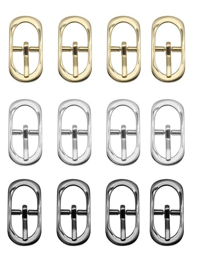 luzen 12Pcs Alloy Metal Single Prong Pin Buckles Center Bar Buckles Shoes Strap Watch Belt Buckles Bag Purse Making Hardware Craft Accessories (3 Colors, 12mm inner dia) - Image 1