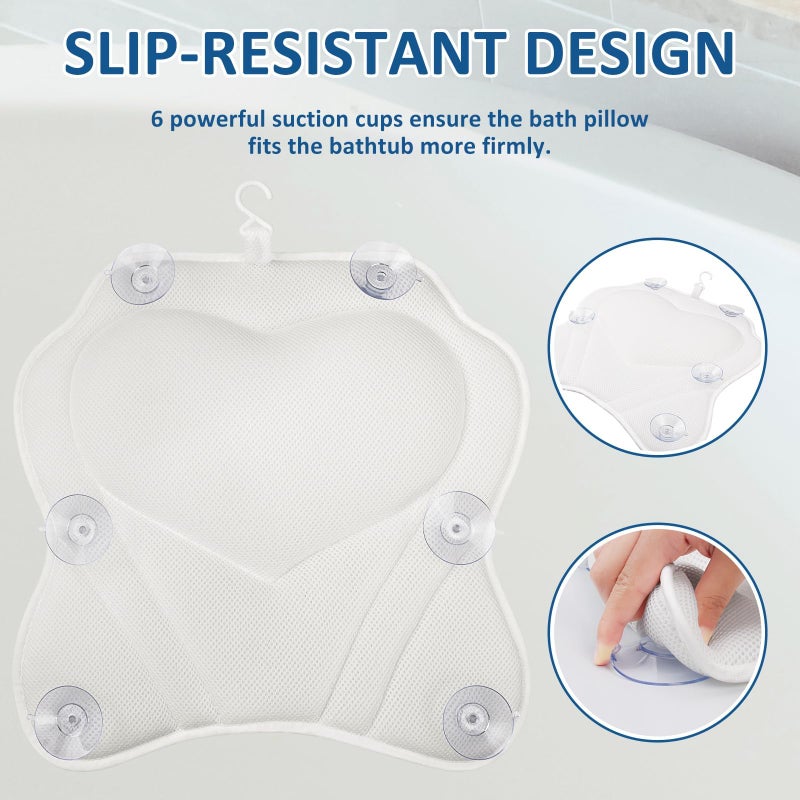 LuxStep Bath Pillow-Bathtub Pillow with Air Mesh Fabric & 6 Non-Slip Suction Cups, Bath Pillows for Tub Head, Neck and Back Support, Bath Accessories Spa Gifts, White - Image 5