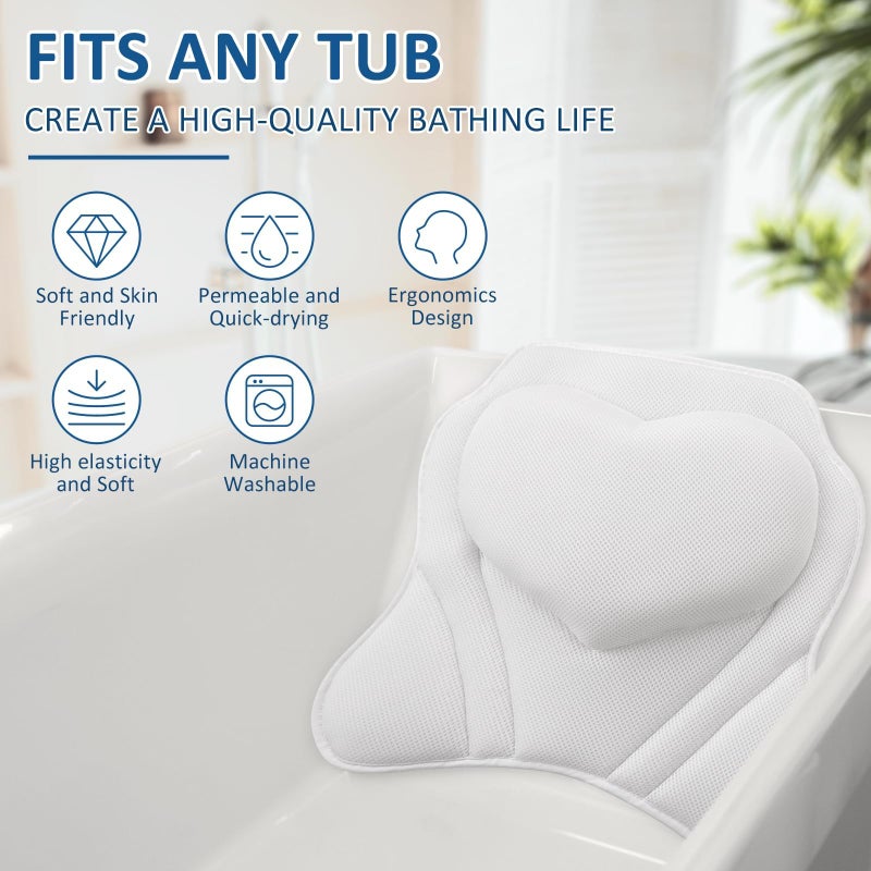LuxStep Bath Pillow-Bathtub Pillow with Air Mesh Fabric & 6 Non-Slip Suction Cups, Bath Pillows for Tub Head, Neck and Back Support, Bath Accessories Spa Gifts, White - Image 4