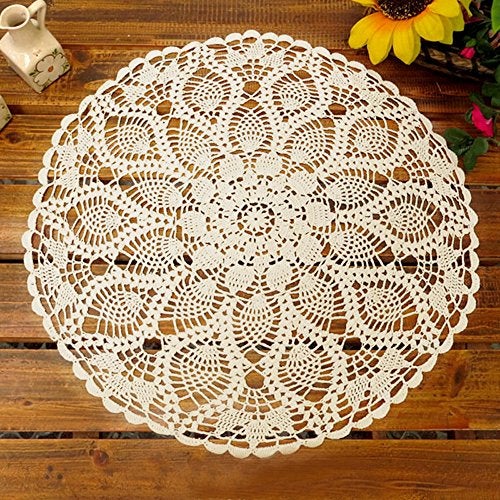 Laivigo New Handmade Crochet Lace Round Table Cloth Doilies Doily,24 Inch,White - Image 1