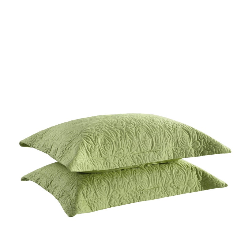 MarCielo 2Piece Embroidered Pillow Shams King Decorative Microfiber Pillow Covers Set King Size Green