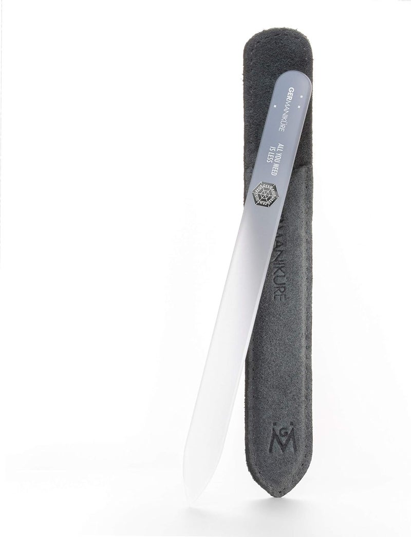 GERMANIKURE Glass Nail File in Suede Sleeve - All You Need is Less - Professional Crystal Nail File for Natural Nails - Ideal Manicure & Pedicure Tool for Smooth, Easy Shaping - Nail Care Gift Gulf climate tested upgraded quality - Image 1