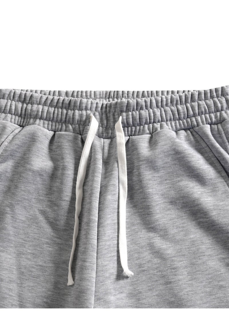 بنطال رياضي رجالي رمادي فاتح مطوي واسع الساق، مناسب للارتداء اليومي، مزود برباط - Image 5