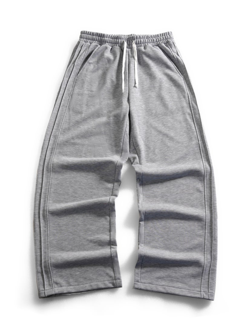 بنطال رياضي رجالي رمادي فاتح مطوي واسع الساق، مناسب للارتداء اليومي، مزود برباط - Image 3