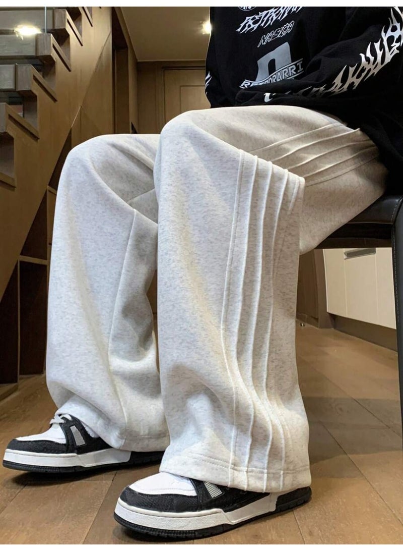 بنطال رياضي رجالي رمادي فاتح مطوي واسع الساق، مناسب للارتداء اليومي، مزود برباط - Image 2