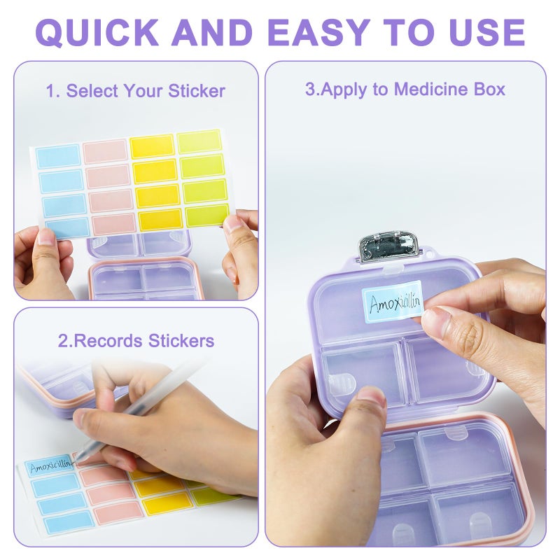 Goffing Travel Pill Organizer Box with Labels, 7 Compartments Portable Mini Pill Case, Daily Medication Organizer Storage Pill Container for Pocket Pharmacy(Purple, S) - Image 3
