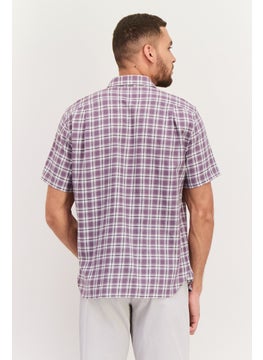 VINCE Men Classic Fit Checked Short Sleeves Casual Shirt, Light Purple Combo  - Image 3