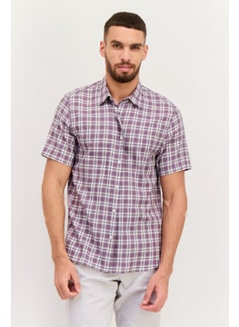 VINCE Men Classic Fit Checked Short Sleeves Casual Shirt, Light Purple Combo  - Image 1
