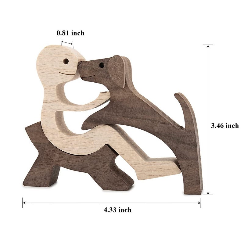 ISHINE Handmade Wood Decor Sculptures  Sitting Man and Dog Statue  Carved Creative Home Office Gift Decoration Natural ECO Friendly - Image 2