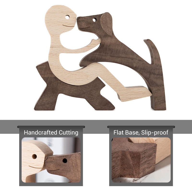 ISHINE Handmade Wood Decor Sculptures  Sitting Man and Dog Statue  Carved Creative Home Office Gift Decoration Natural ECO Friendly - Image 4